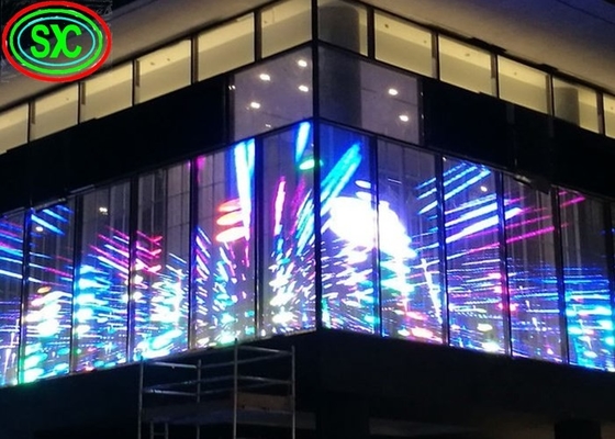 ضوء فائق في الهواء الطلق P3.91-P7.82 500 * 1000mm حجم الخزانة جدار LED شفاف