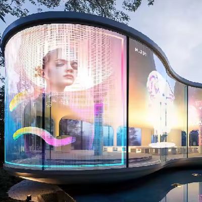شاشة LED شفافة مرنة ذات جودة عالية P6 عالية الدقة في الداخل للنوافذ / الإعلان