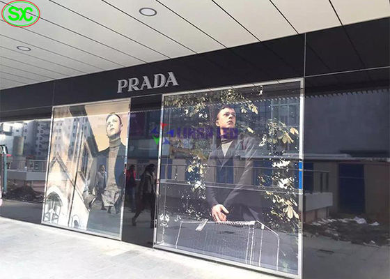 لوحة LED شفافة عالية السطوع، لافتات ملونة كاملة SMD2121 شاشة LED شفافة