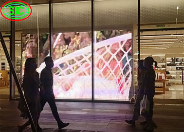 شاشة LED شفافة داخلية P3.9-7.8 ملونة كاملة SMD منحنية مدعومة فيديو جدار الزجاج للمعرض