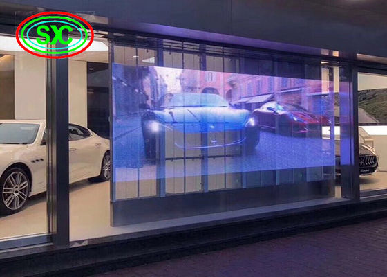 شاشة LED شفافة داخلية P3.9-7.8 ملونة كاملة SMD منحنية مدعومة فيديو جدار الزجاج للمعرض