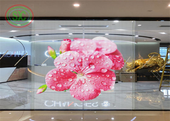 62500 نقطة / متر مربع كثافة النقطة شاشة LED شفافة ملونة كاملة للإعلان عن النافذة الخارجية عالية السطوع
