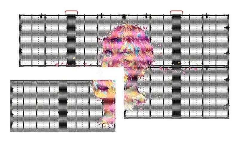 شاشة LED شفافة داخلية P3.9-7.8 ملونة كاملة SMD منحنية مدعومة فيديو جدار الزجاج للمعرض