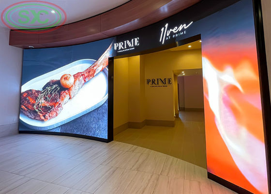 الإيجار الإيجار الداخلي للجدار بدون خيوط LED P3.91 خلفية إعلانات علامة LED