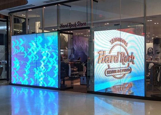مركز التسوق الموضة اللون الكامل P3.91-7.82 شاشة LED شفافة جدار ستارة زجاجية