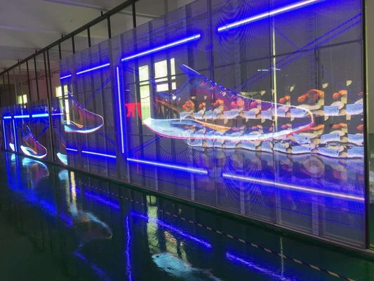 سعر جيد 1R1G1B شاشة LED الشفافة للستائر IP43 62500 نقطة / متر مربع ضمان 3 سنوات الانترنت